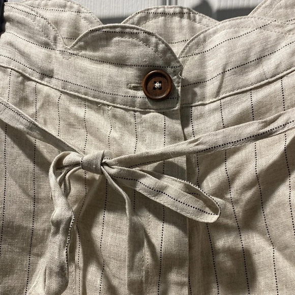 NWOT Moon River Softly Pinstriped Linen Shorts with Scalloped Waistband Siz L - Picture 4 of 6